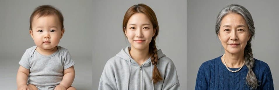 AI 인생사진관 예시 — 과거·현재·미래